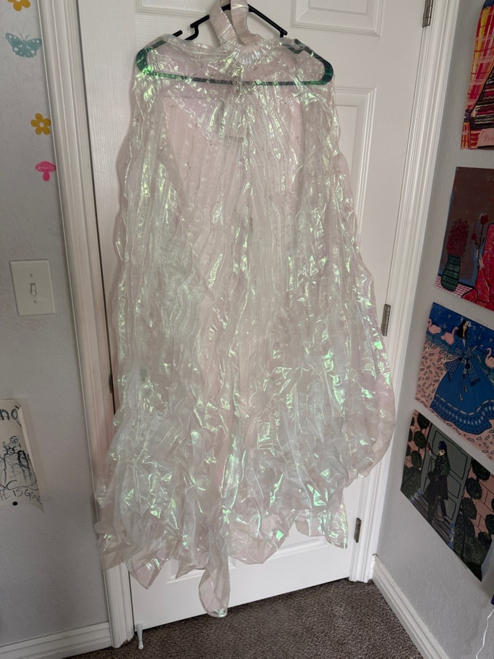 Iridescent White/Taupe Sheer cape for festivals